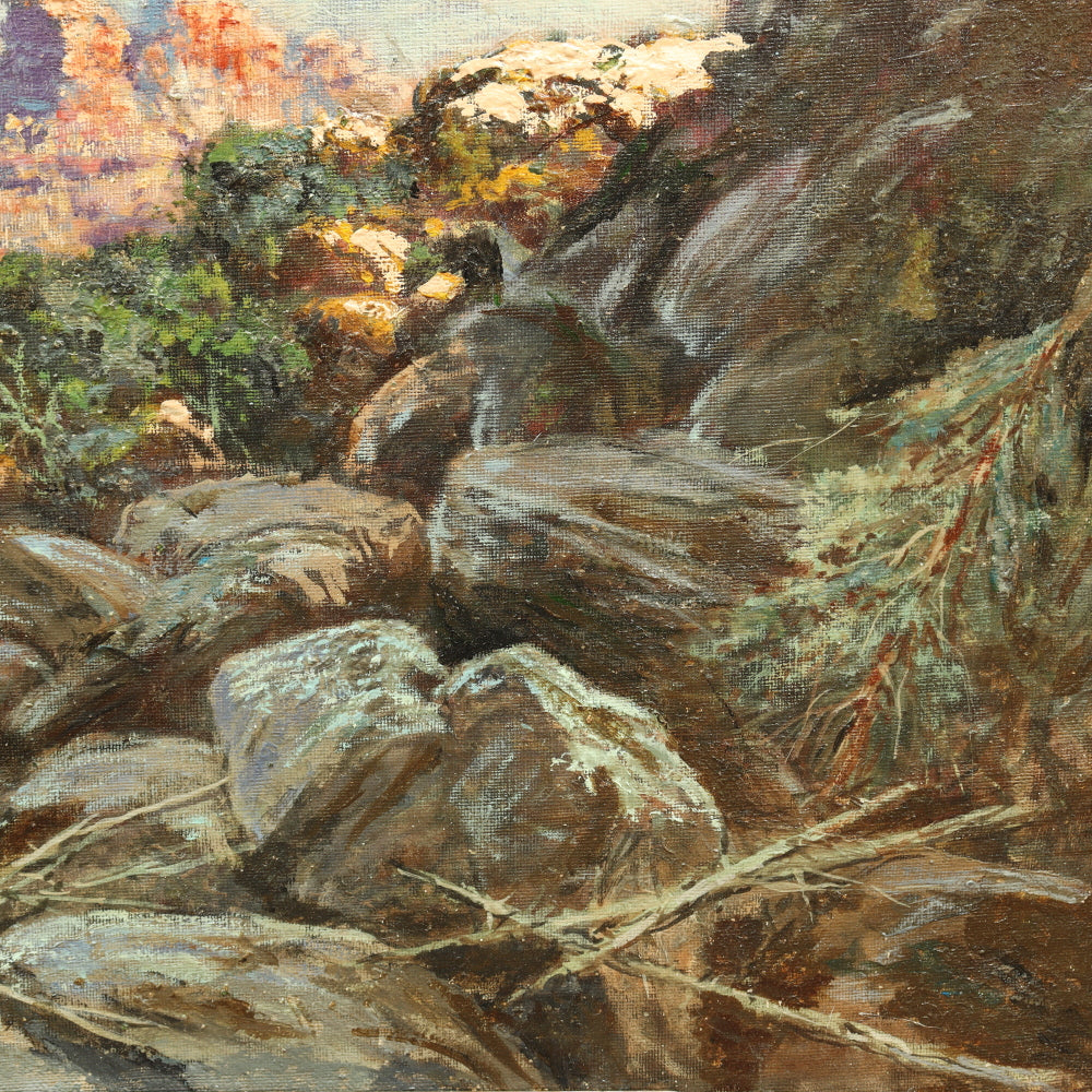 AW741: J. LeBrun Jenkins Oil on Canvas Painting of Yosemite Circa 1920's