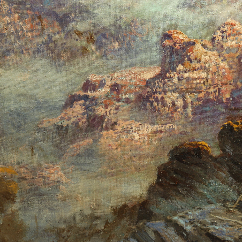 AW741: J. LeBrun Jenkins Oil on Canvas Painting of Yosemite Circa 1920's