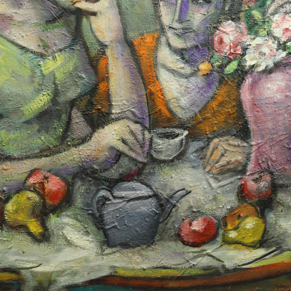 AW477: Samuel Heller "Girl Talk" Expressionist Oil on Canvas