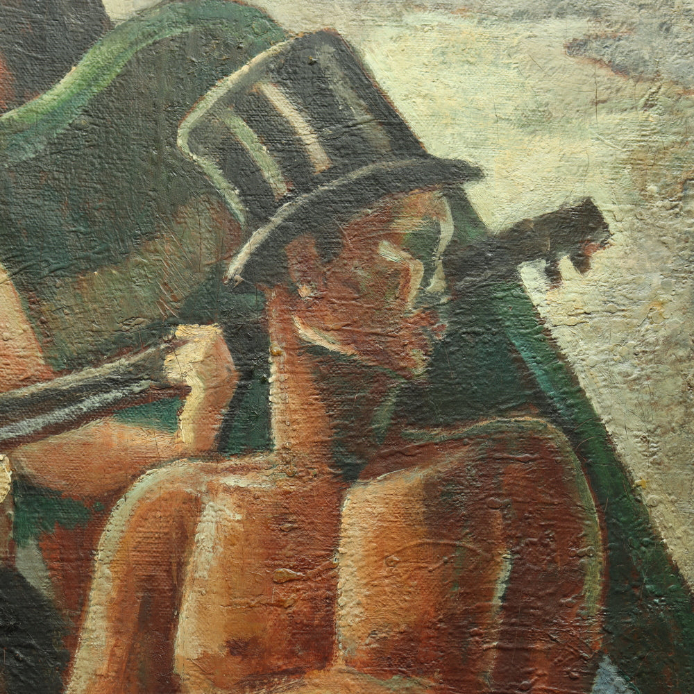 AW366: French Art Deco Minstrels - Oil on Canvas Circa 1920's