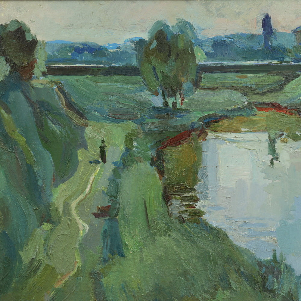 AW217: V. Burkulay Mid 20th Century Impressionist Landscape Oil on Board