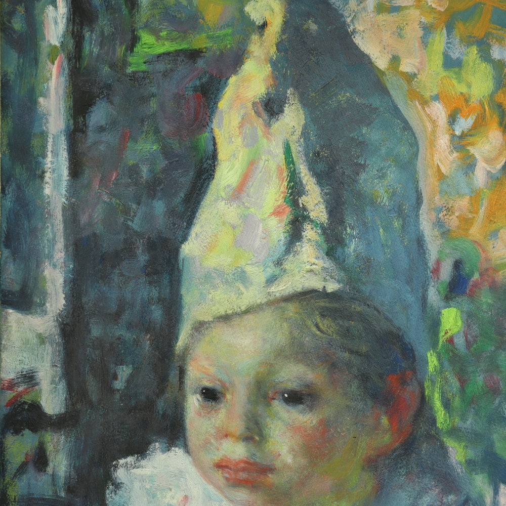 AW758: Luigi Corbellini "Child Clown Portrait" Oil on Canvas Impressionist Painting Mid 20th Century