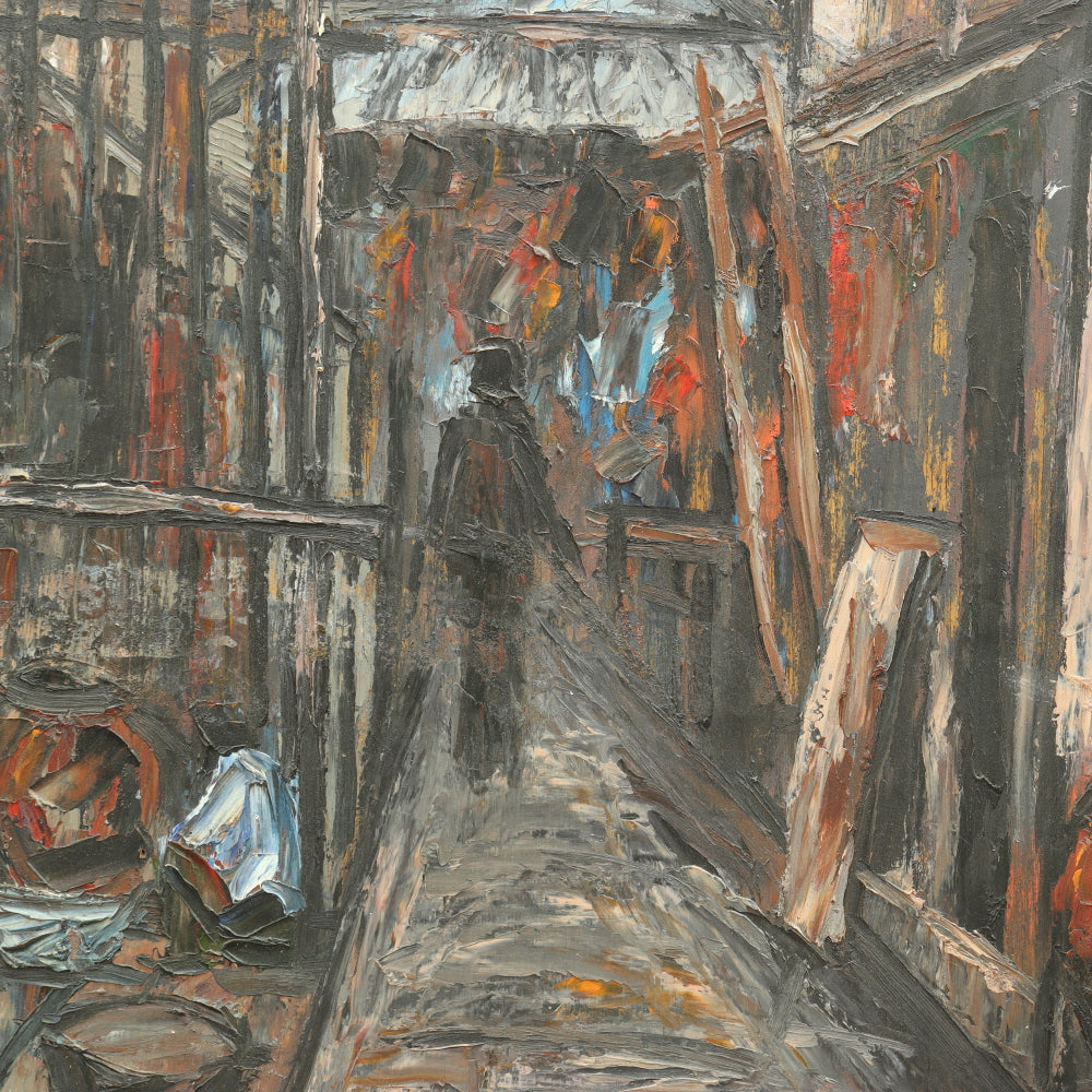AW089: Fauvist Oil on Board Painting "Shanty Town" Mid 20th Century American School