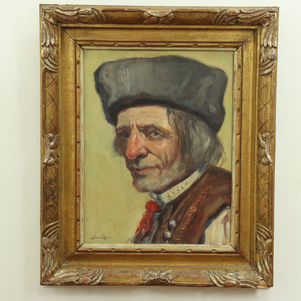 AW762: Oldrich Homolac Impressionist Oil on Board Portraiture of a European Man