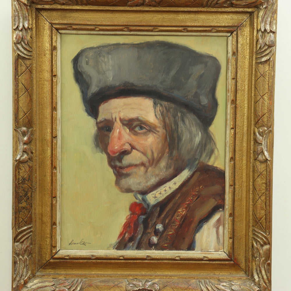 AW762: Oldrich Homolac Impressionist Oil on Board Portraiture of a European Man