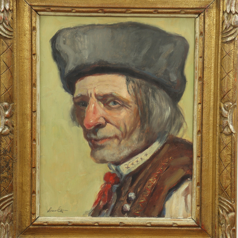 AW762: Oldrich Homolac Impressionist Oil on Board Portraiture of a European Man
