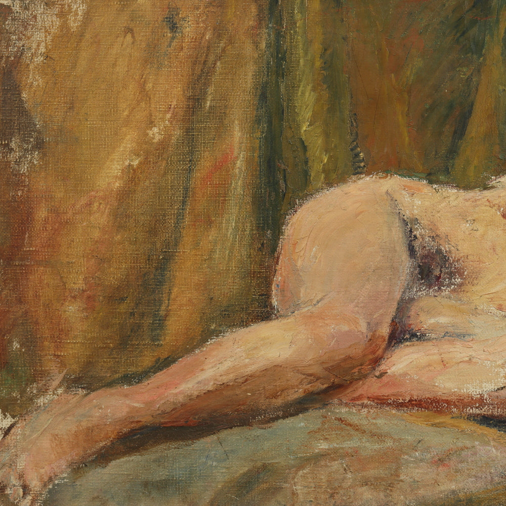 AW763: French School "Reclining Nude" Early 20th Century Impressionist Oil on Canvas