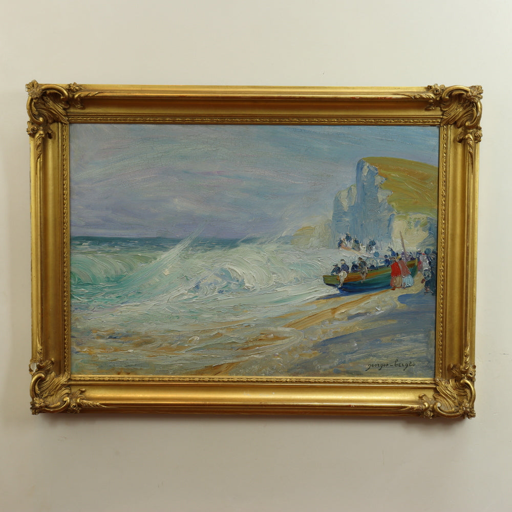 AW483: Georges Berges - Seashore - Oil on Mahogany Board