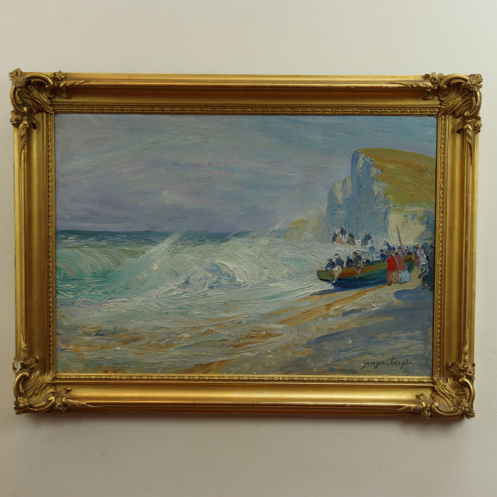 AW483: Georges Berges - Seashore - Oil on Mahogany Board