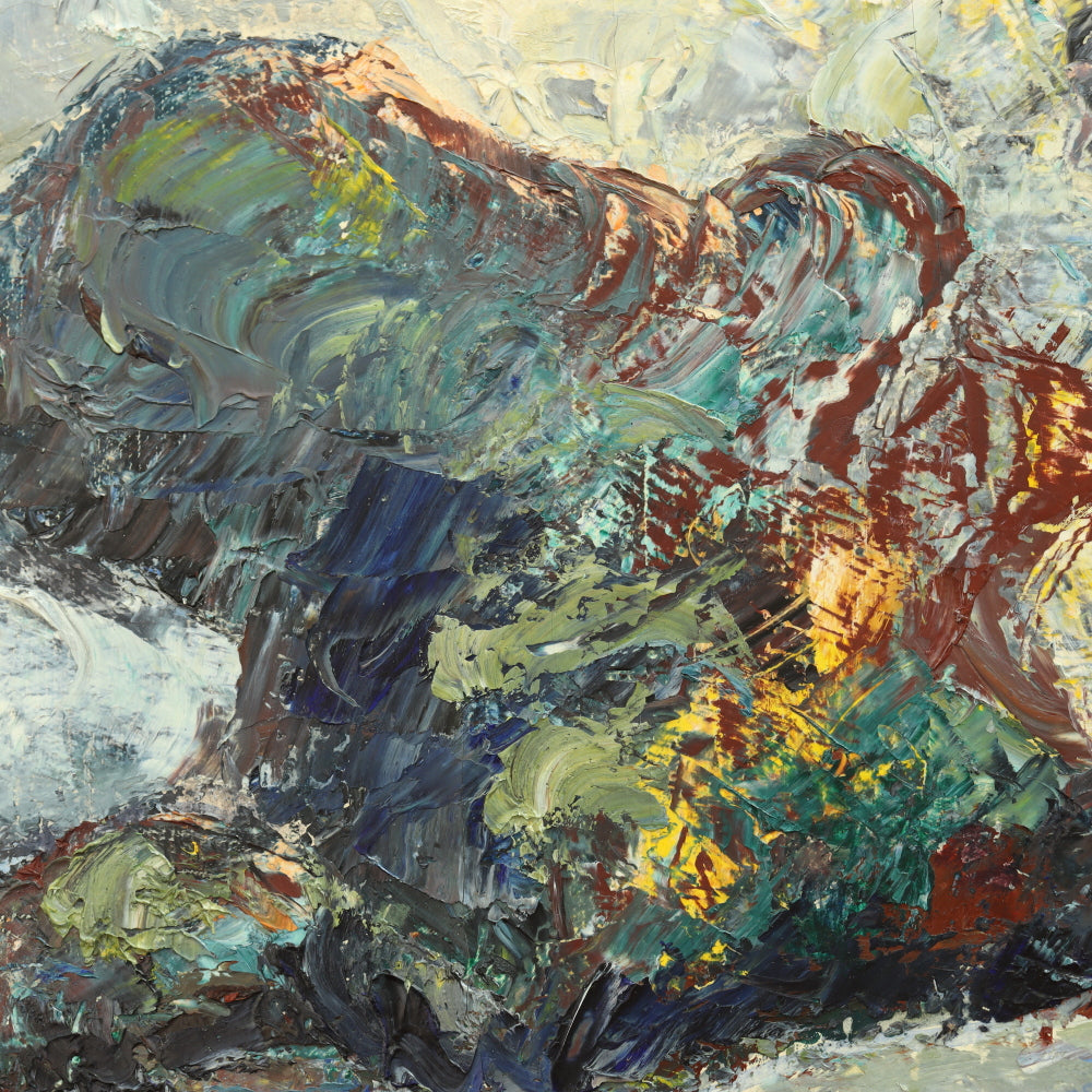 AW768: Modernist Abstract Mountainscape Impasto Oil on Canvas 20th Century