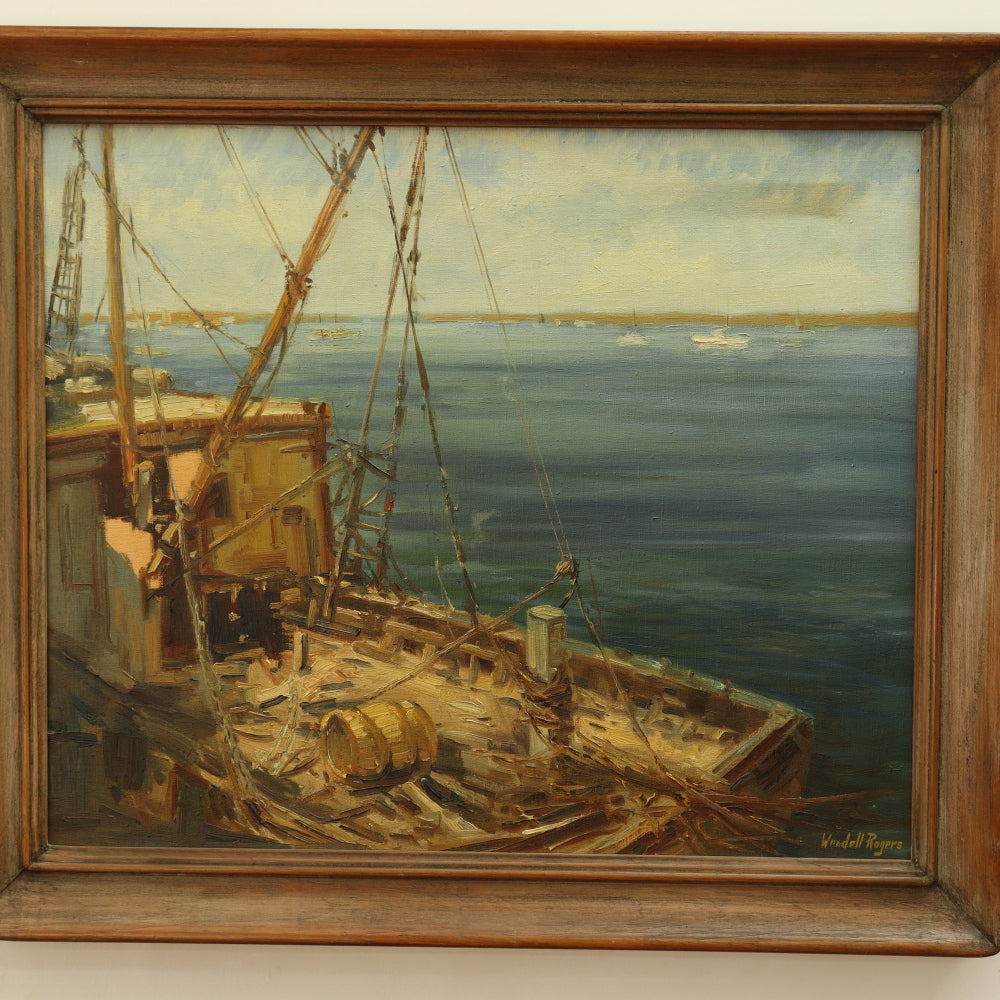 AW037: Wendell Rogers Fishing Trawler Tern Island, Cape Cod  Oil on Canvas Circa 1940's