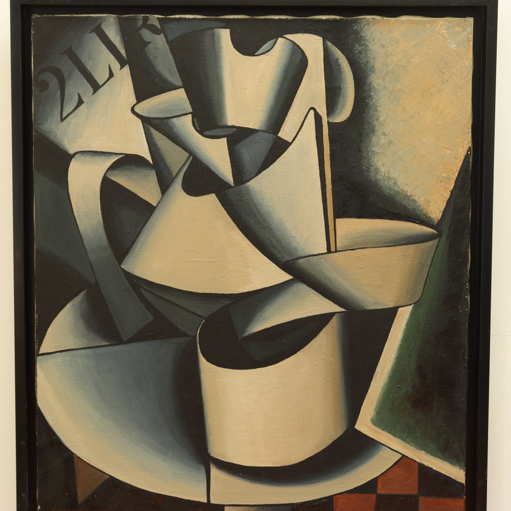 AW411: After Lyubov Popova "The Jug on the Table" Russian Avant Garde Cubist Oil on Canvas
