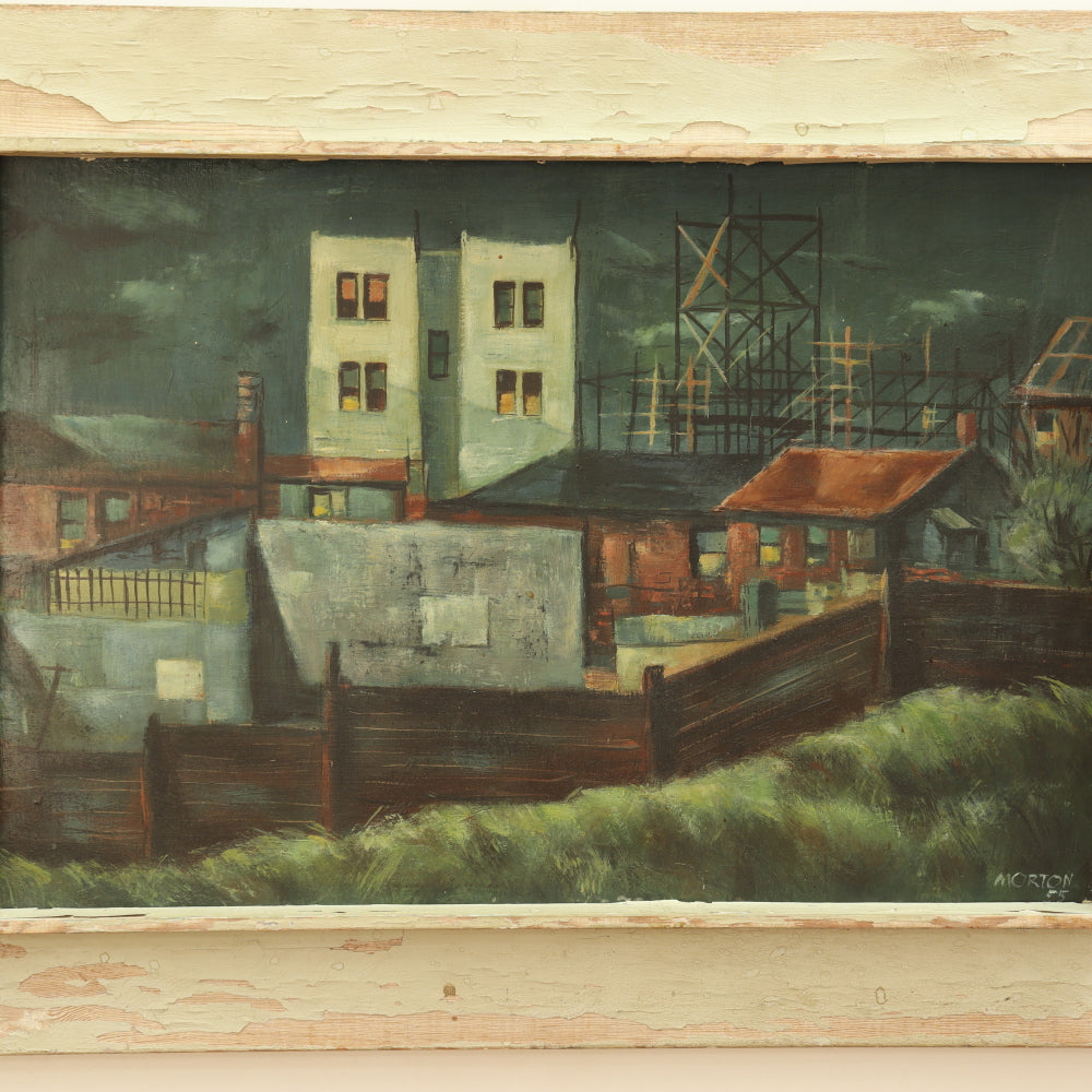 AW787: Morton Ashcan WPA New York Urban Nocturnal Oil on Masonite Panel