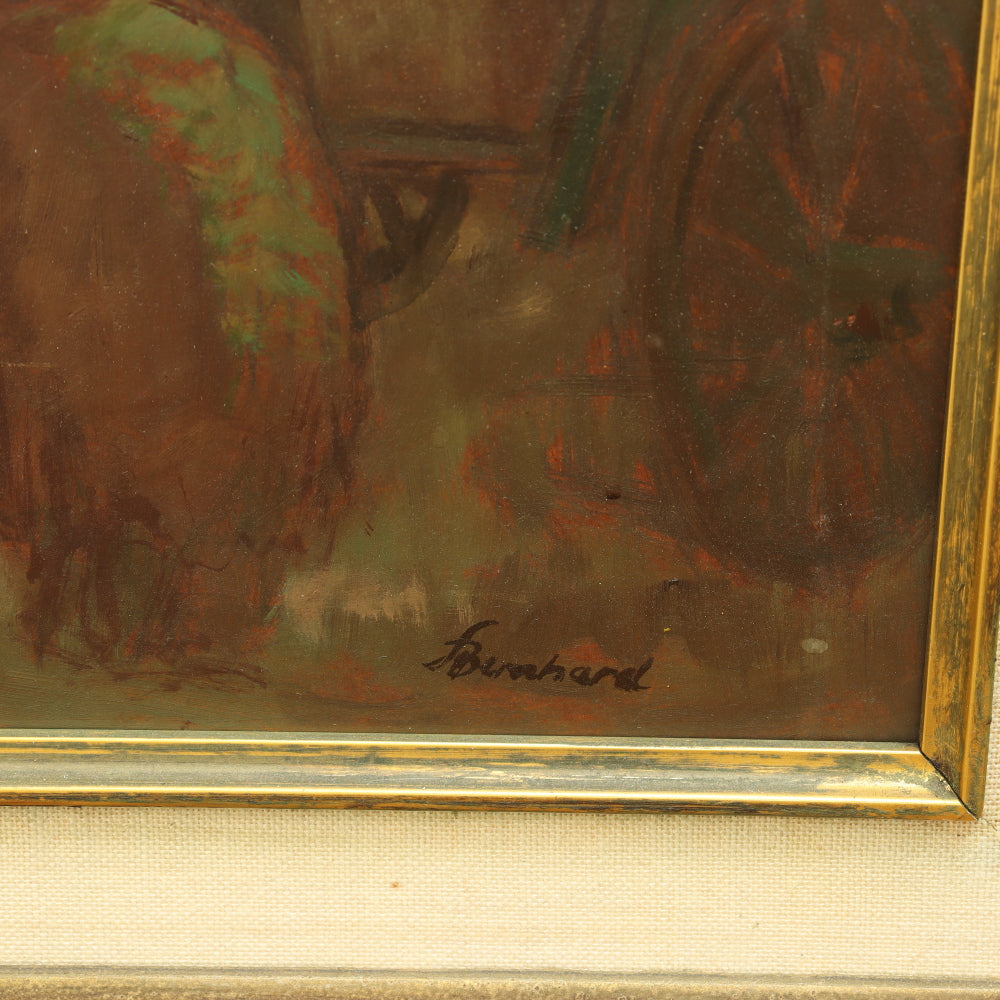 AW016: Fritz Bernhard Village Market Scene Oil on Masonite Panel