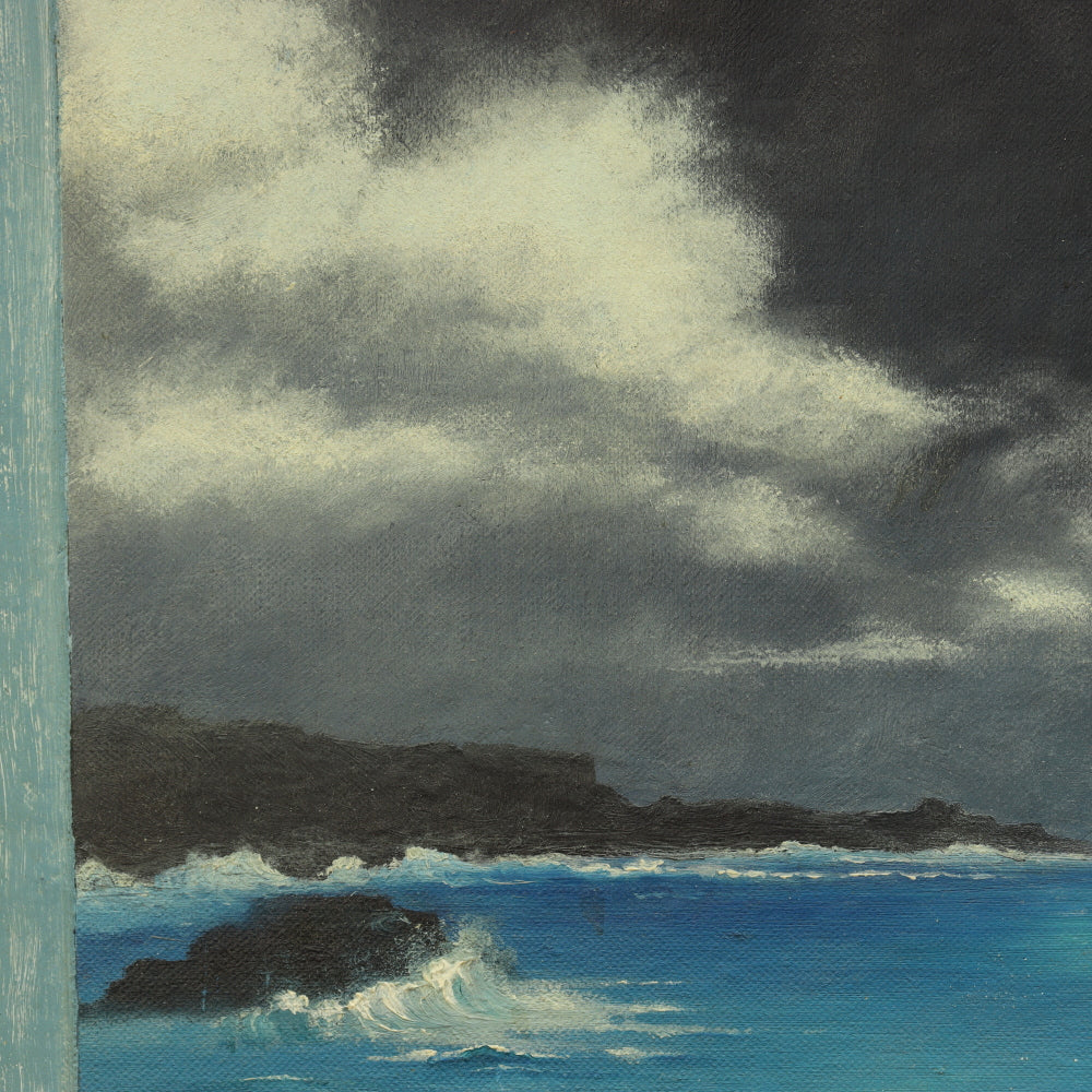 AW4-018: Mid Century Surrealist View Through Window To Sea Gouache on Artist Board