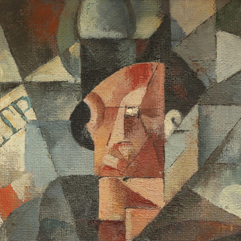 AW794: A Bryg Cubist Avante Garde Painting Man With Hat and Guitar