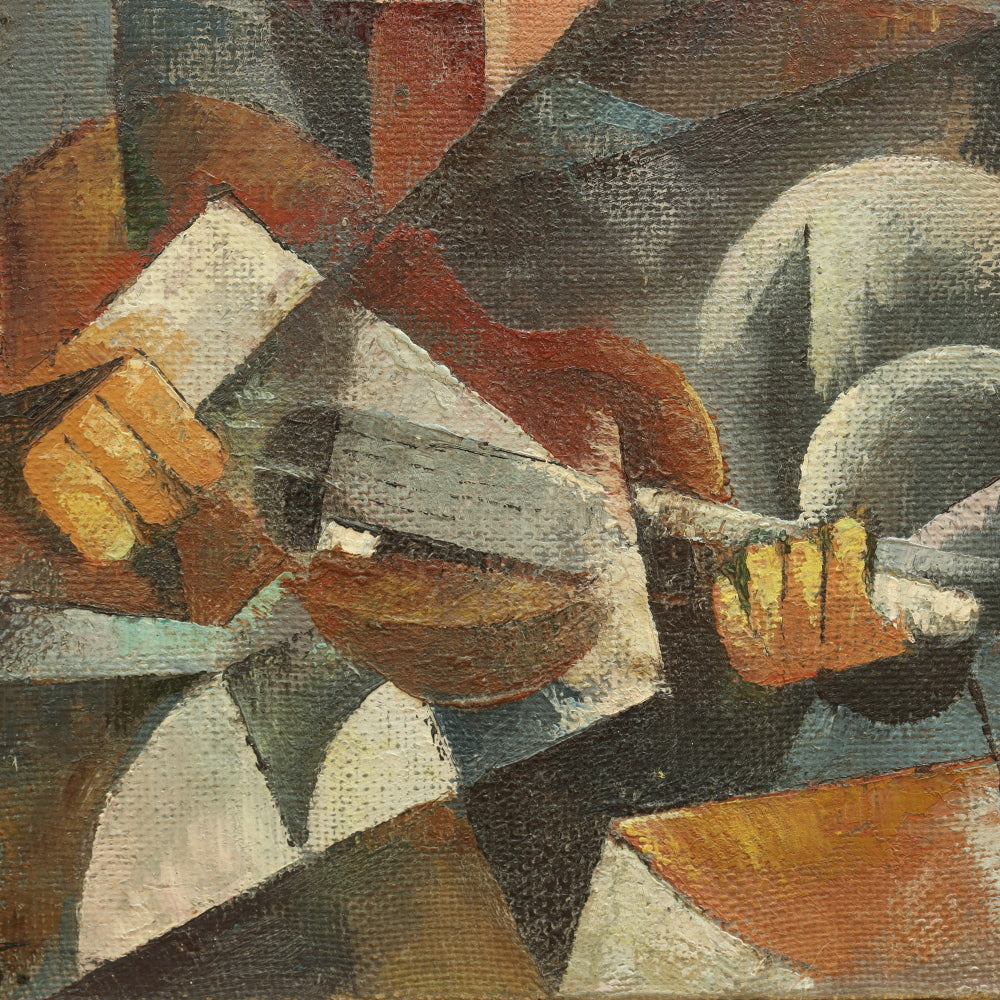 AW794: A Bryg Cubist Avante Garde Painting Man With Hat and Guitar