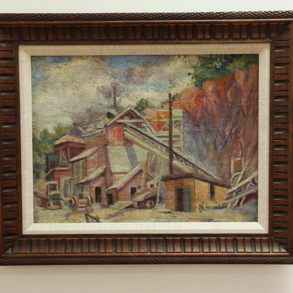 AW003: Frank C Herbst Rural 1930's Industrial Scene WPA Oil on Canvas