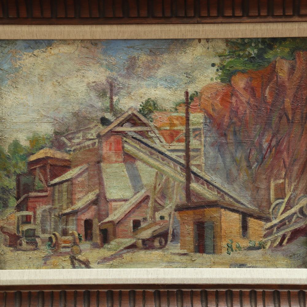 AW003: Frank C Herbst Rural 1930's Industrial Scene WPA Oil on Canvas