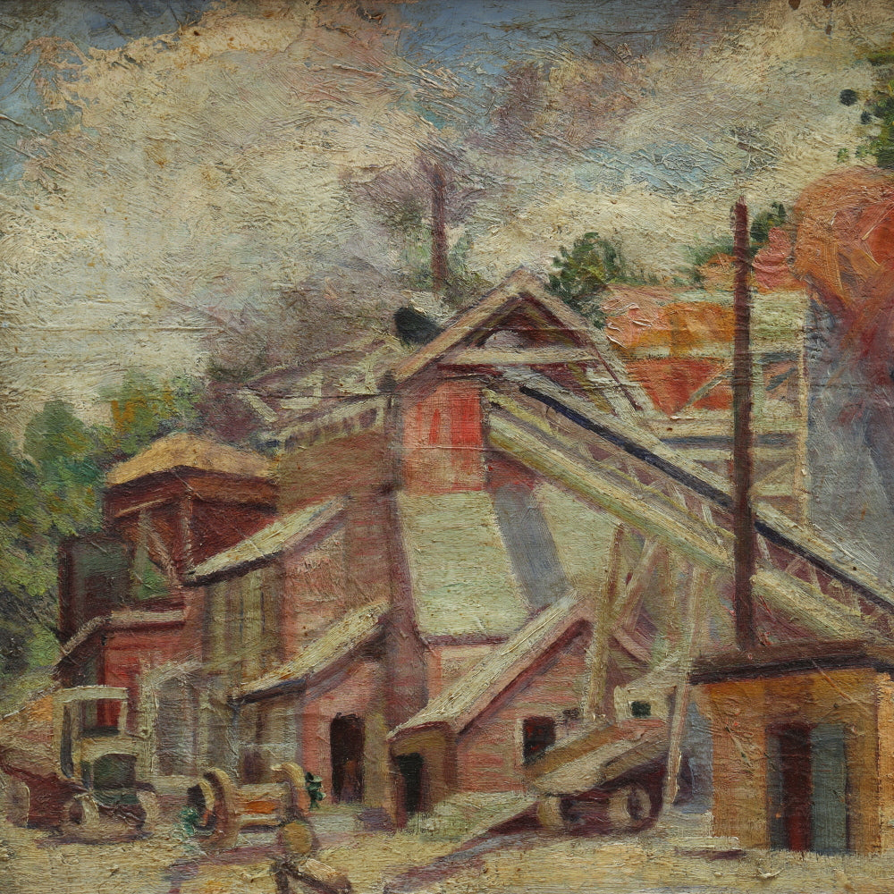 AW003: Frank C Herbst Rural 1930's Industrial Scene WPA Oil on Canvas