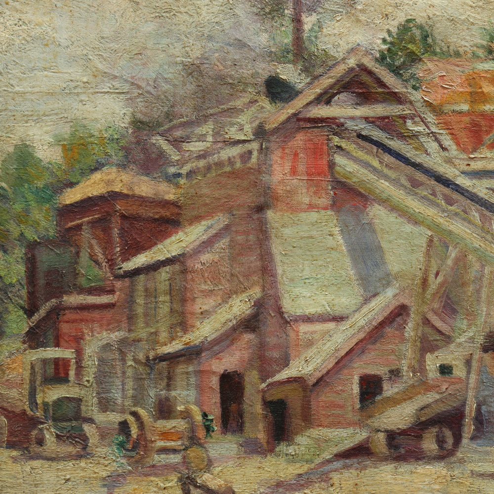 AW003: Frank C Herbst Rural 1930's Industrial Scene WPA Oil on Canvas