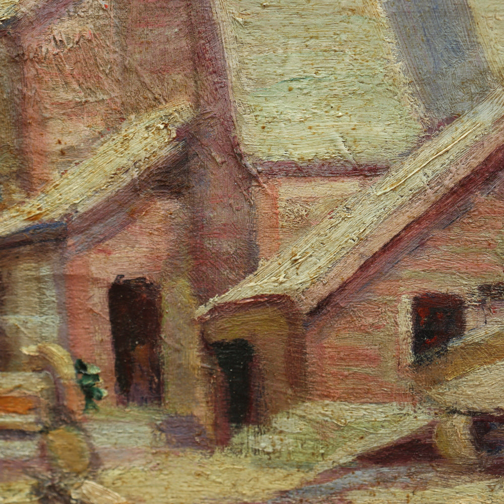 AW003: Frank C Herbst Rural 1930's Industrial Scene WPA Oil on Canvas