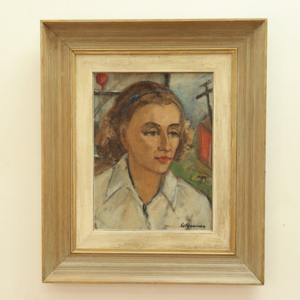 AW038: Theodore Wassmer Modernist Portrait of Francis Dedrich Oil on Board Circa 1948