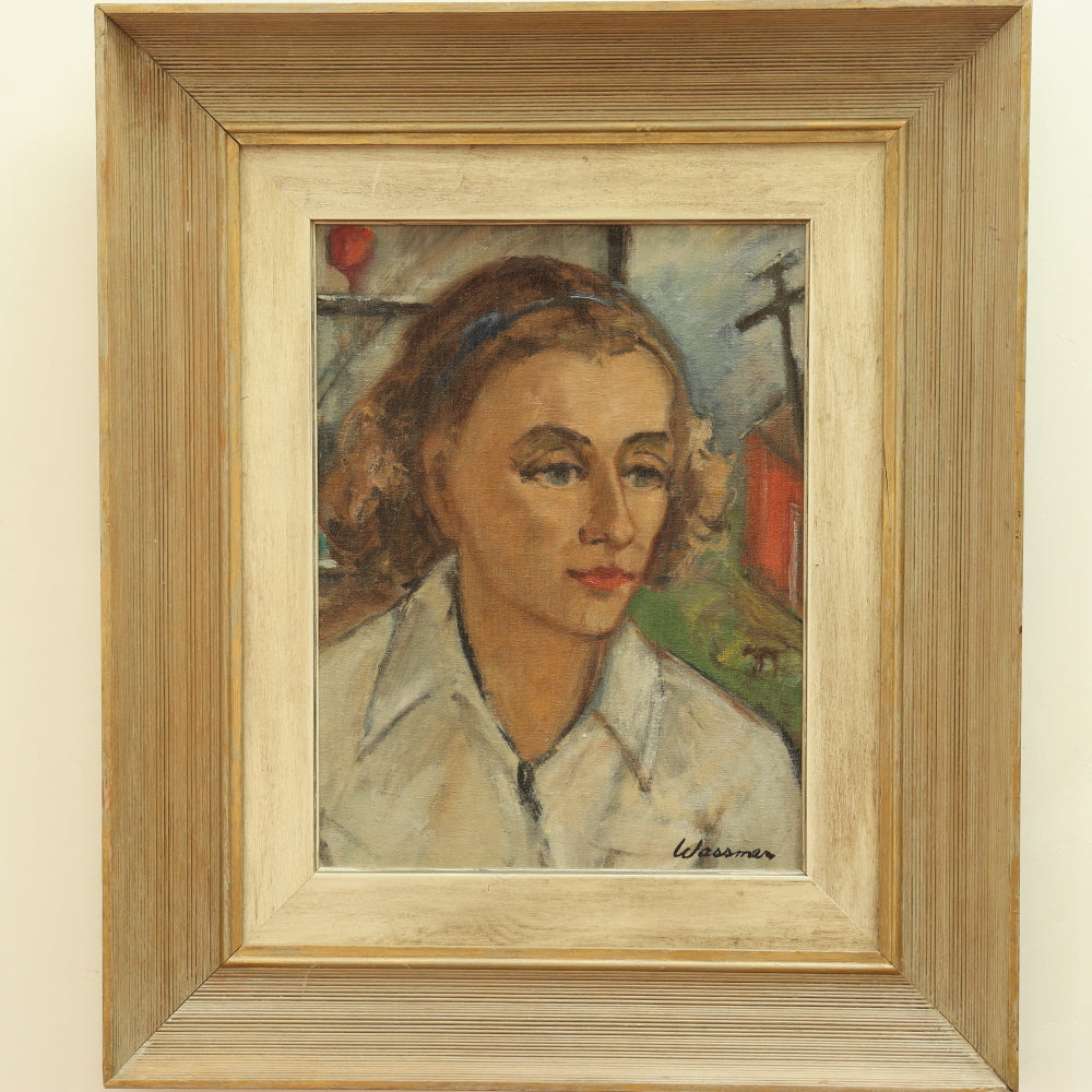 AW038: Theodore Wassmer Modernist Portrait of Francis Dedrich Oil on Board Circa 1948