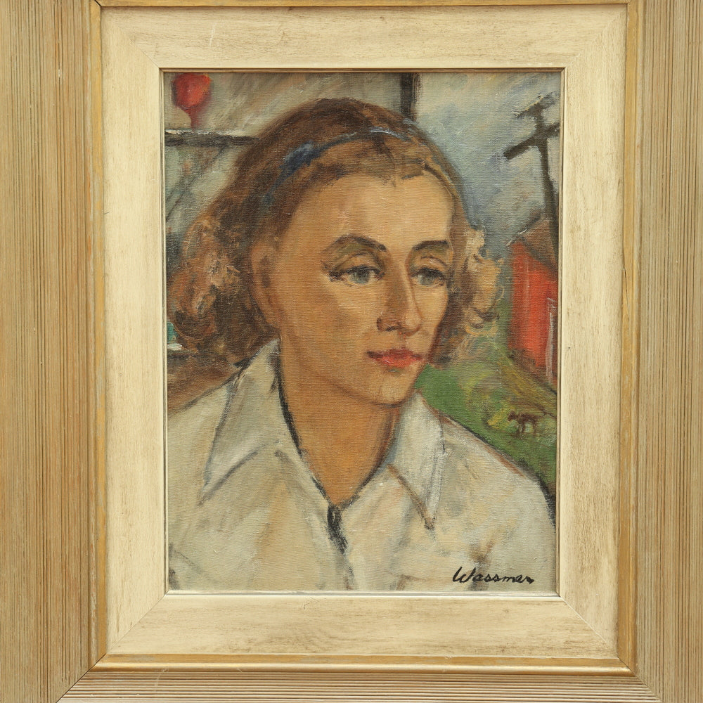 AW038: Theodore Wassmer Modernist Portrait of Francis Dedrich Oil on Board Circa 1948