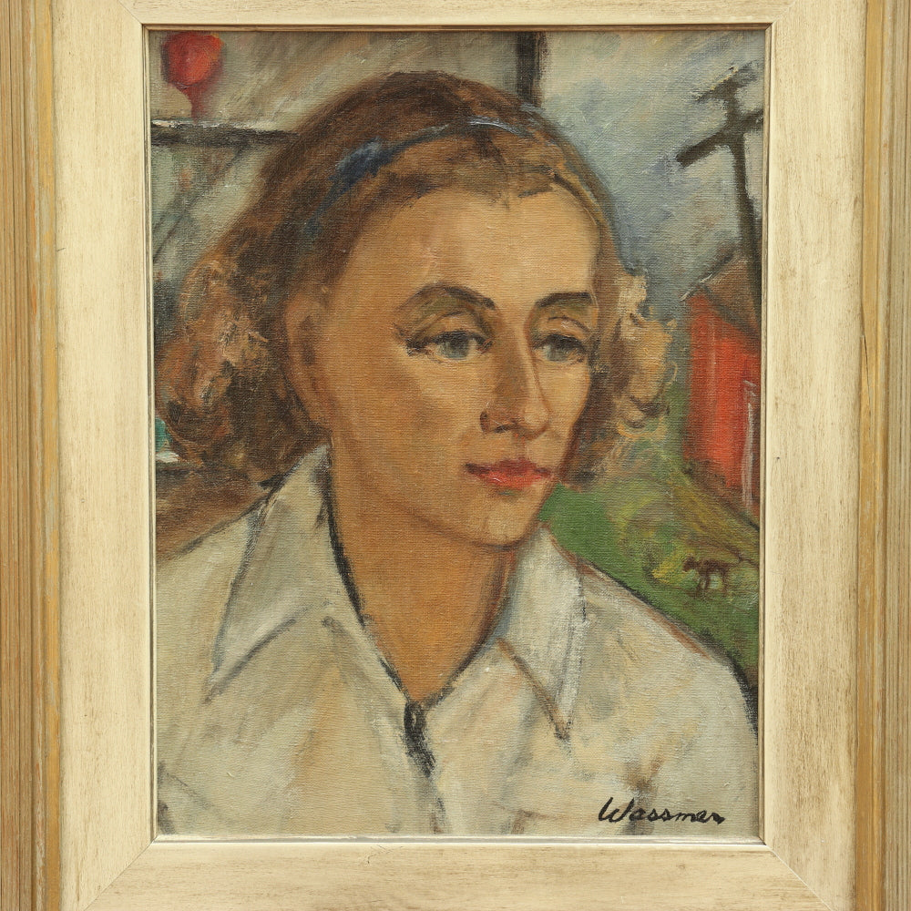 AW038: Theodore Wassmer Modernist Portrait of Francis Dedrich Oil on Board Circa 1948