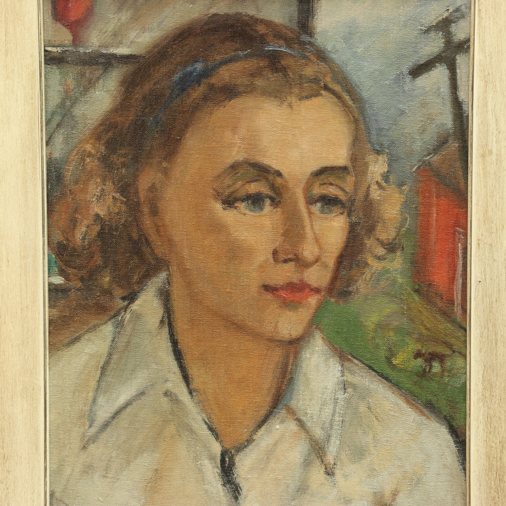 AW038: Theodore Wassmer Modernist Portrait of Francis Dedrich Oil on Board Circa 1948