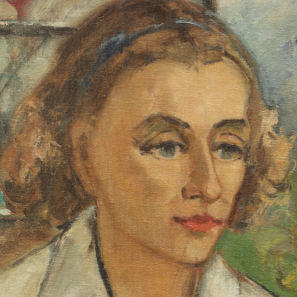 AW038: Theodore Wassmer Modernist Portrait of Francis Dedrich Oil on Board Circa 1948