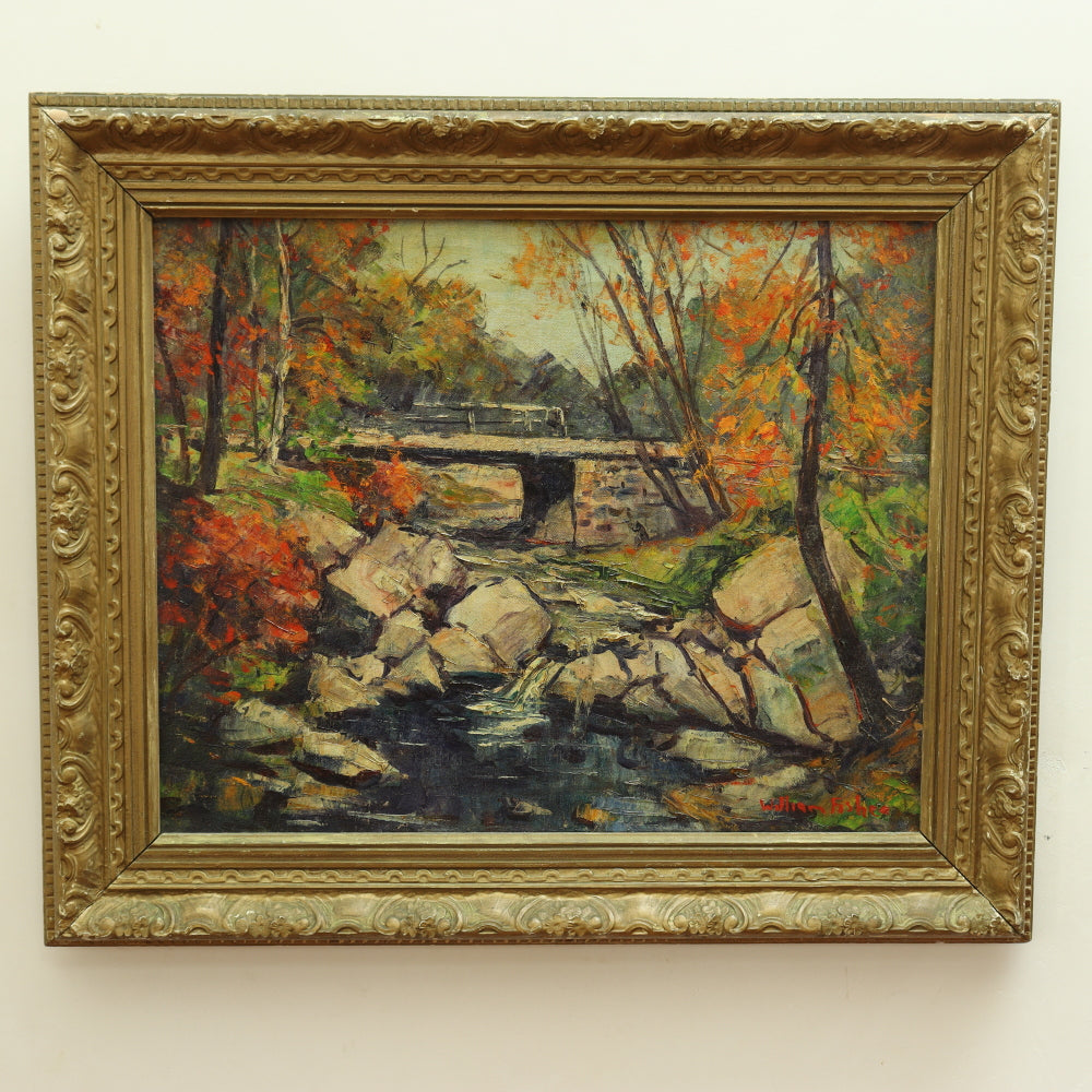 AW292: William Fisher "Flat Rock Brook" American Impressionist Oil on Canvas Painting