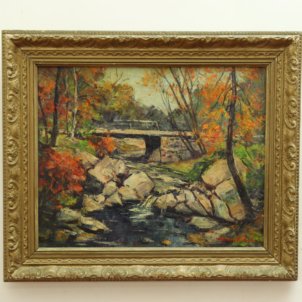 AW292: William Fisher "Flat Rock Brook" American Impressionist Oil on Canvas Painting