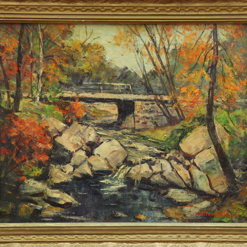 AW292: William Fisher "Flat Rock Brook" American Impressionist Oil on Canvas Painting