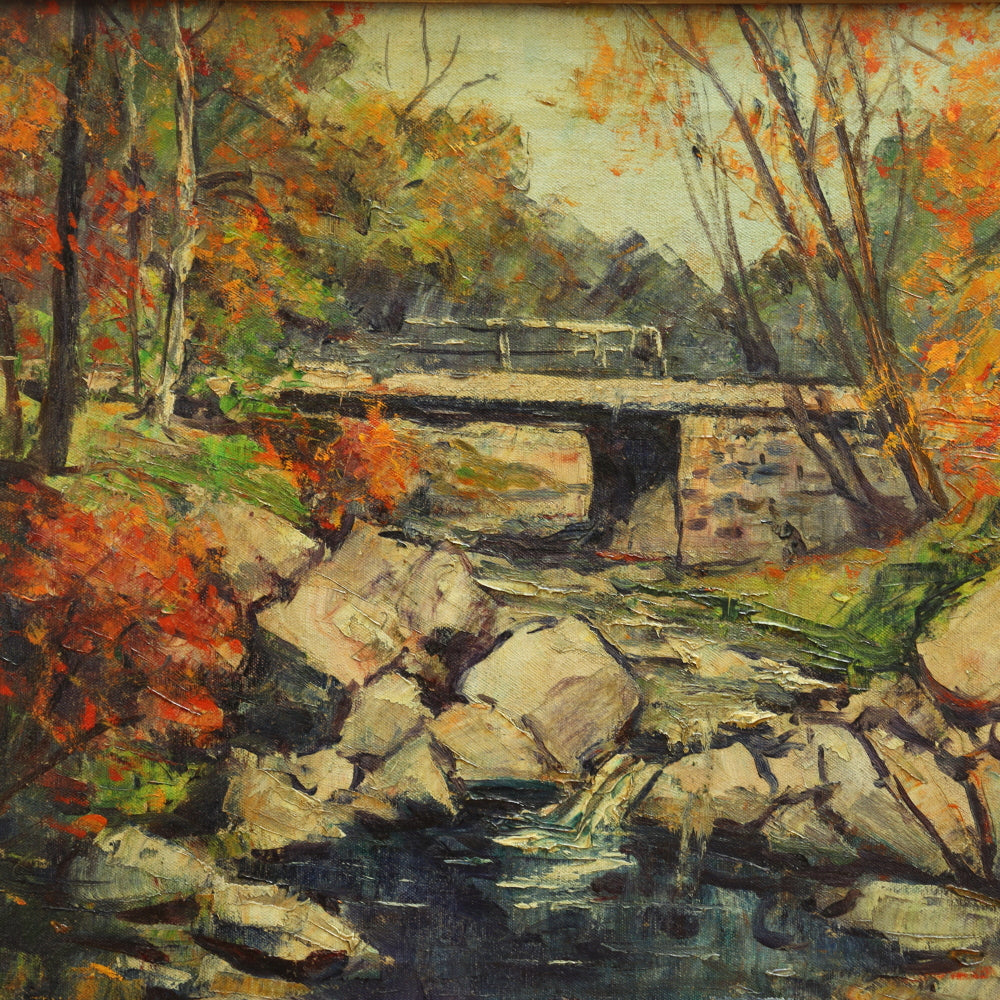 AW292: William Fisher "Flat Rock Brook" American Impressionist Oil on Canvas Painting