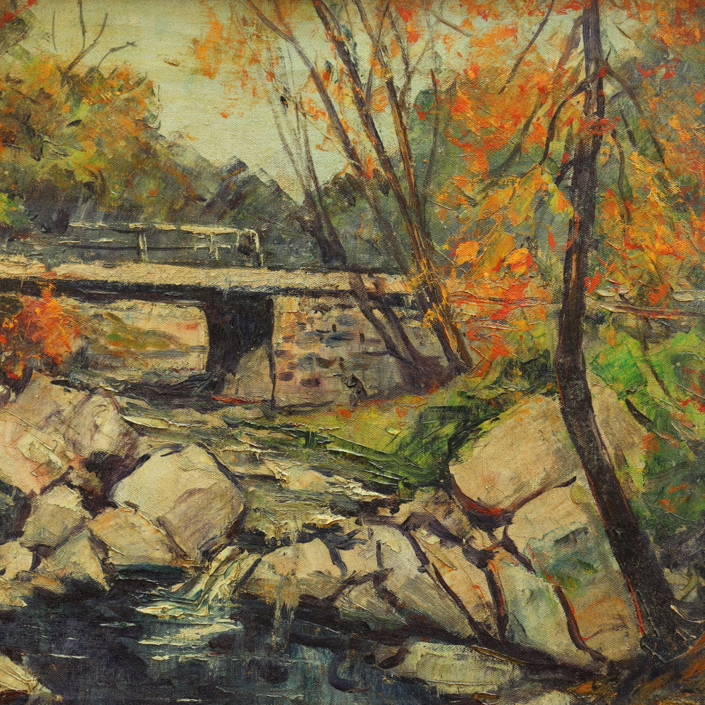 AW292: William Fisher "Flat Rock Brook" American Impressionist Oil on Canvas Painting