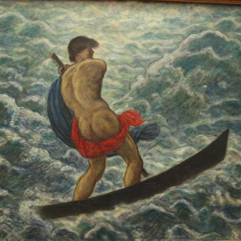 AW796: Charles Ezekiel Polowetski "Man In Boat" Modernist Oil on Canvas