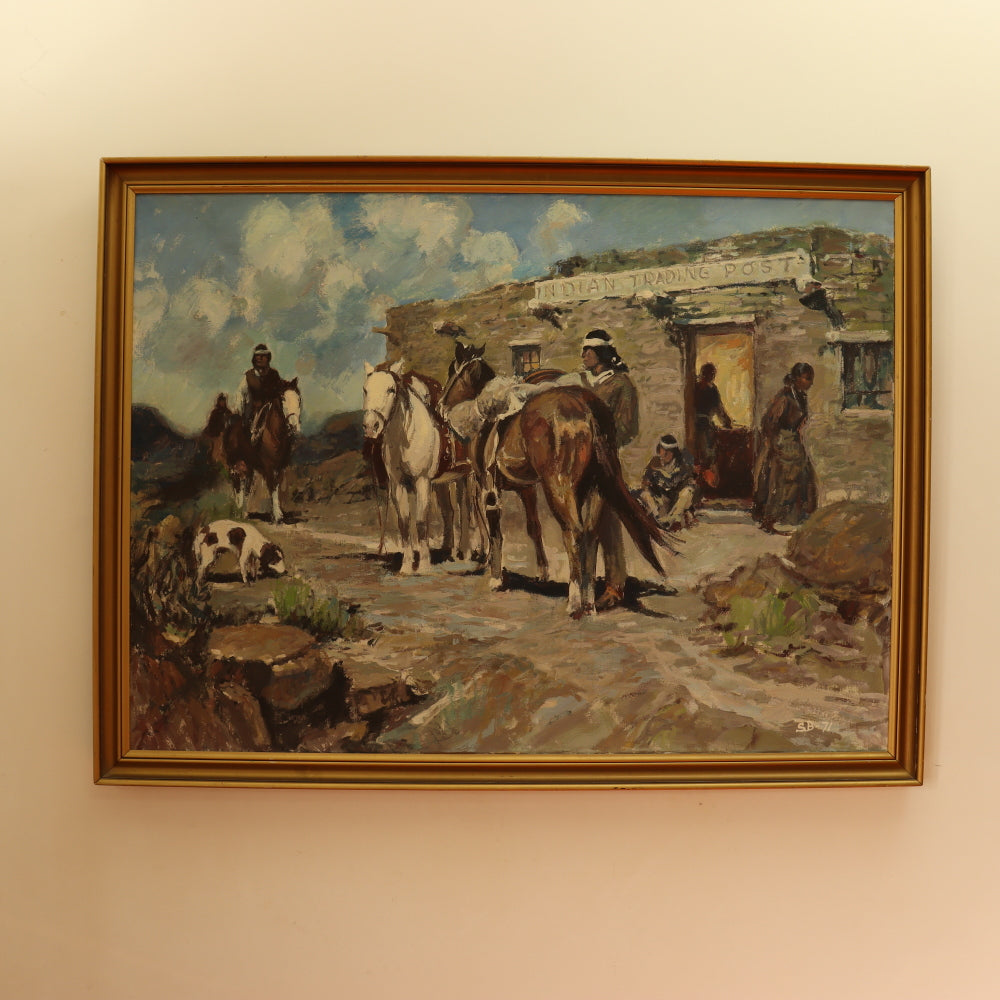 AW148: Indian Trading Post Oil on Canvas Signed SB-71