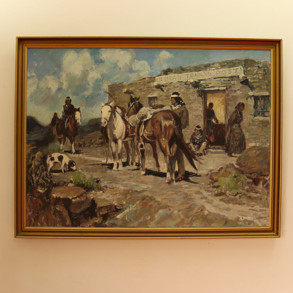 AW148: Indian Trading Post Oil on Canvas Signed SB-71