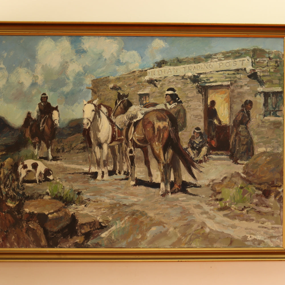AW148: Indian Trading Post Oil on Canvas Signed SB-71