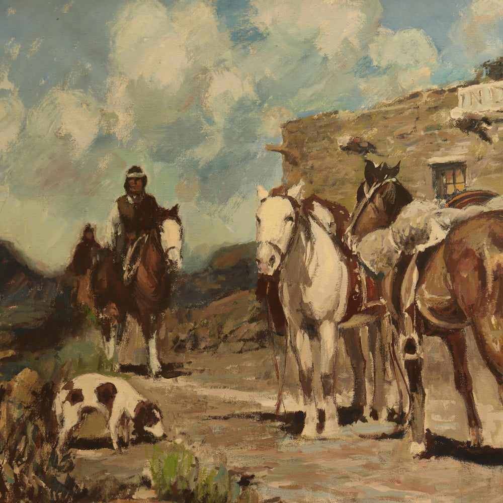 AW148: Indian Trading Post Oil on Canvas Signed SB-71