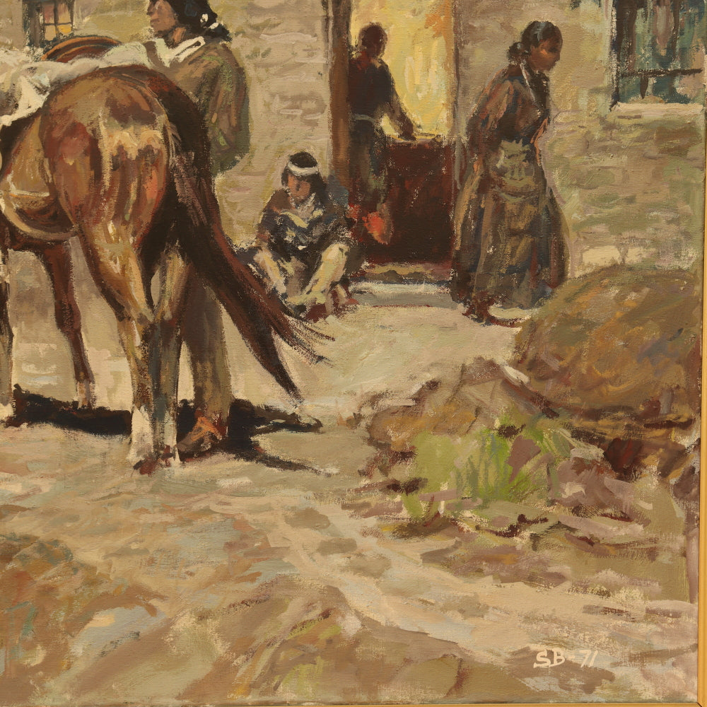 AW148: Indian Trading Post Oil on Canvas Signed SB-71