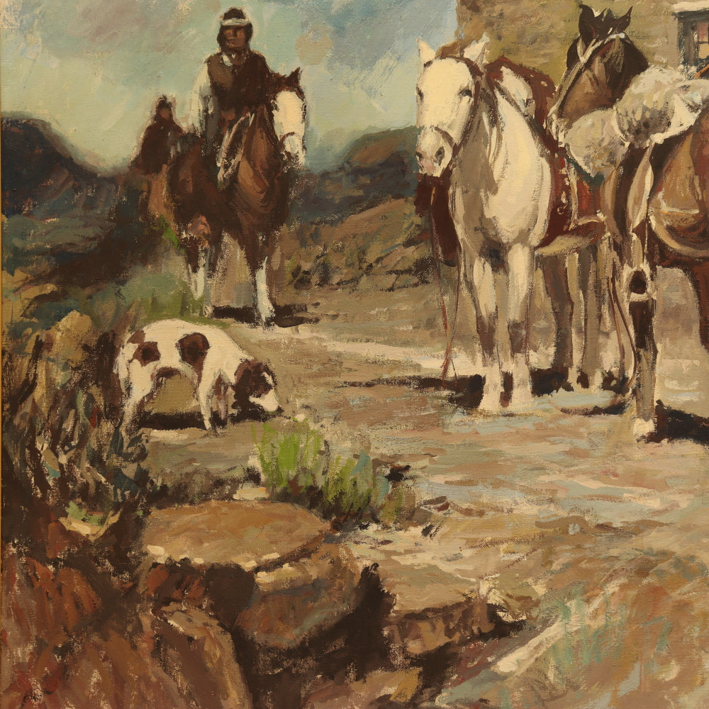 AW148: Indian Trading Post Oil on Canvas Signed SB-71