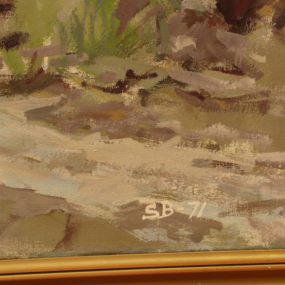 AW148: Indian Trading Post Oil on Canvas Signed SB-71