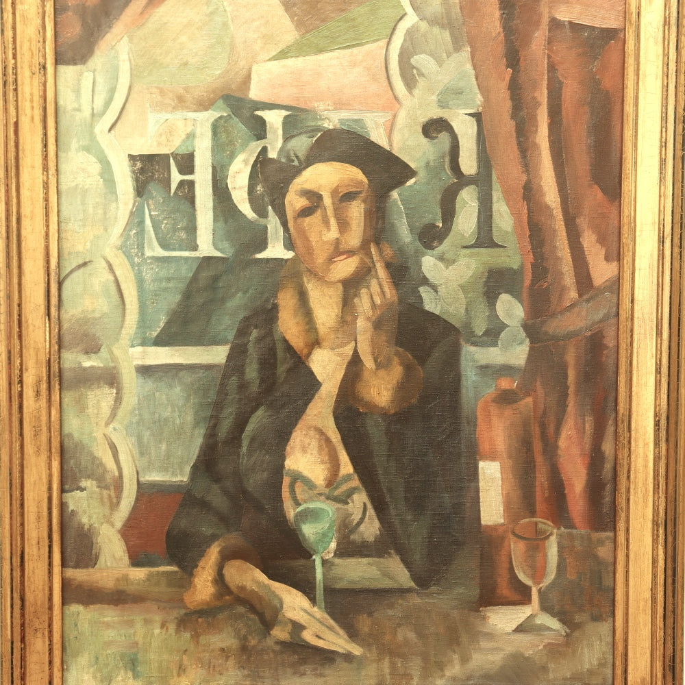 AW286:  Alexander Osmyorkin (Attributed) "In a Cafe (Portrait of the Artist's Wife)" Circa 1919