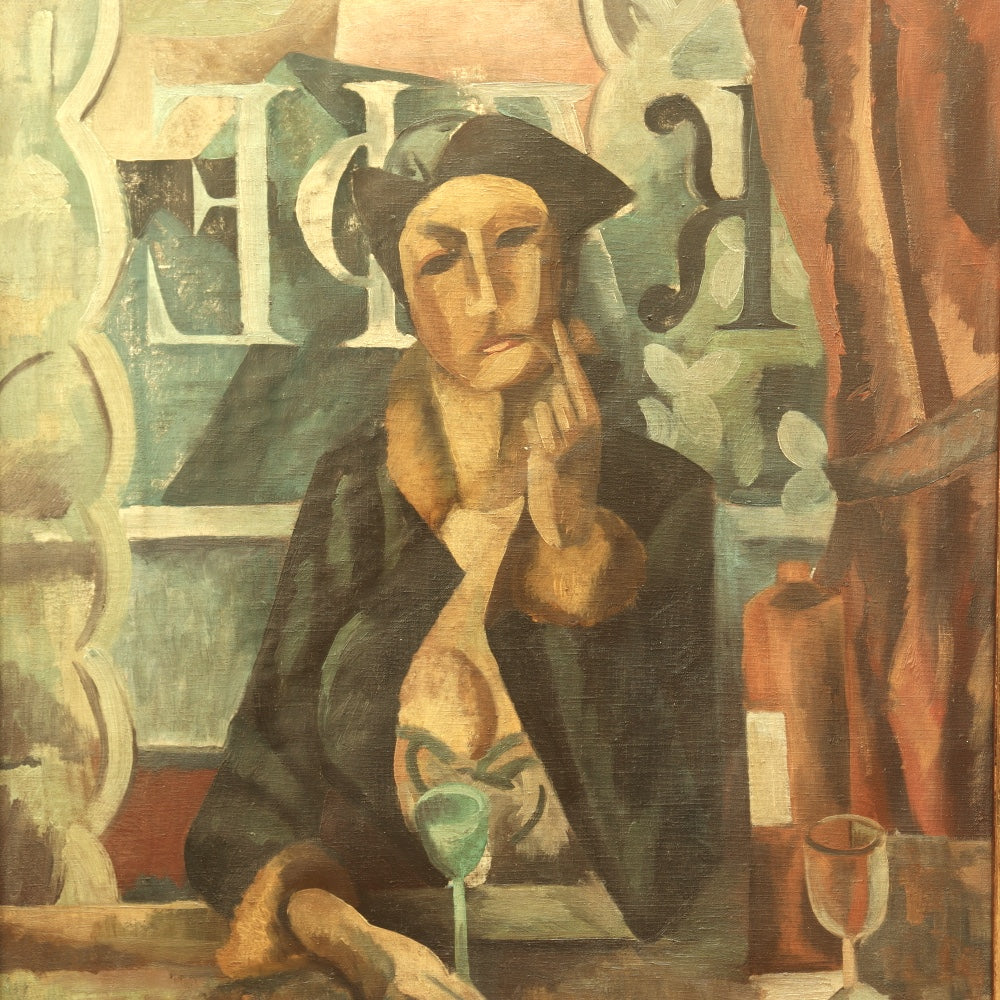 AW286:  Alexander Osmyorkin (Attributed) "In a Cafe (Portrait of the Artist's Wife)" Circa 1919