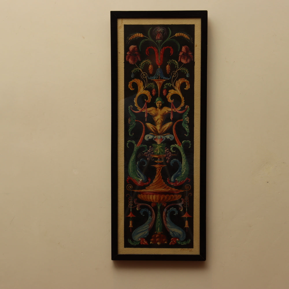 AW3-015: Neoclassical Pompeian Ornament Watercolor Signed R. Mobay