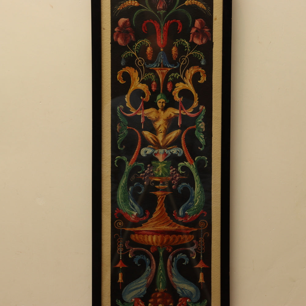AW3-015: Neoclassical Pompeian Ornament Watercolor Signed R. Mobay