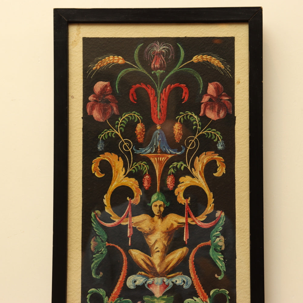 AW3-015: Neoclassical Pompeian Ornament Watercolor Signed R. Mobay